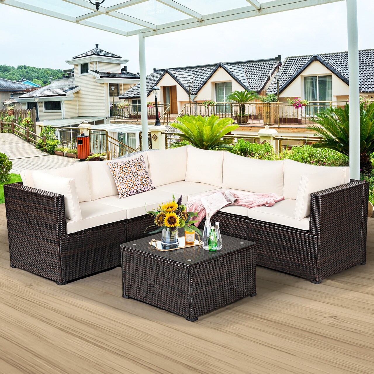 Costway 6PCS Rattan Patio Sectional Sofa Conversation Set Outdoor